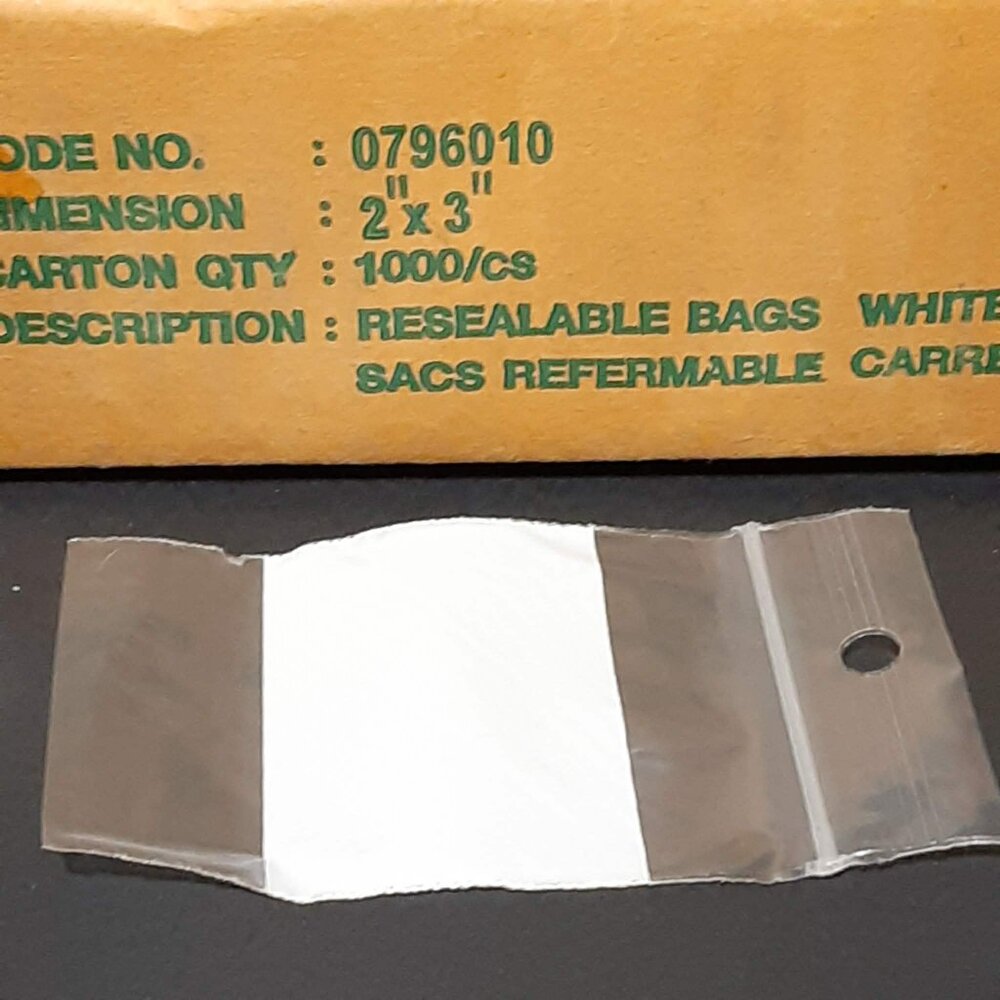 1000 Pcs Zip Reclosable Poly Bags w/ White Block Resealable Baggie Box 2" x 3"